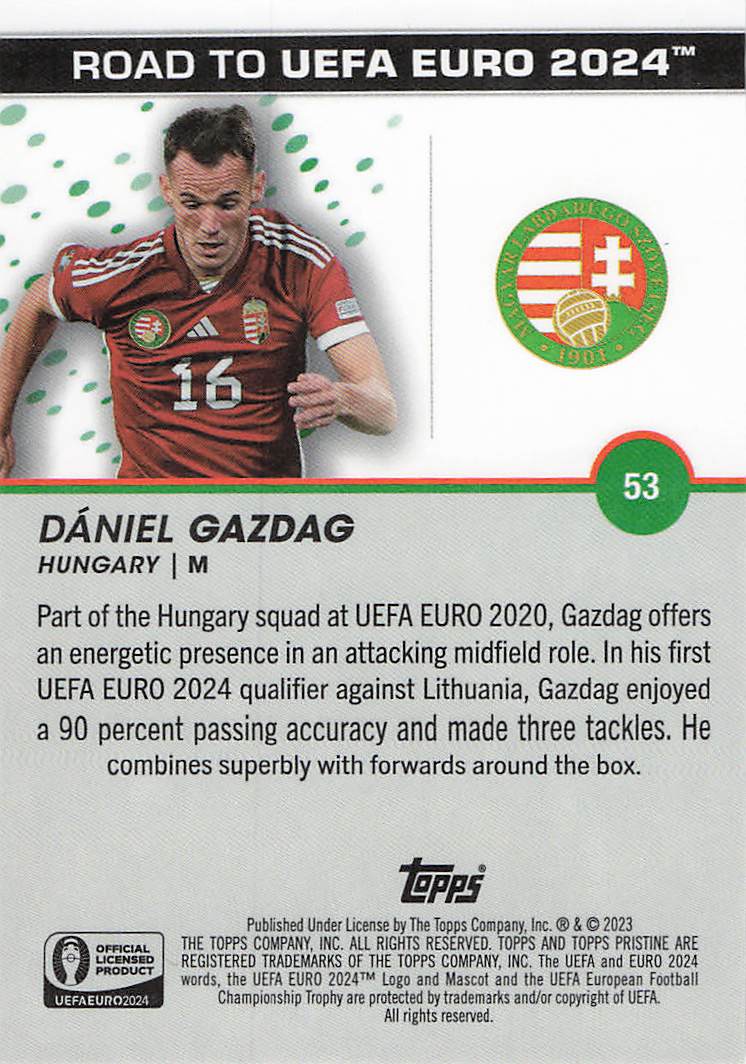Dániel Gazdag Hungary #/75 2023 Topps Pristine Road To Euro 2024