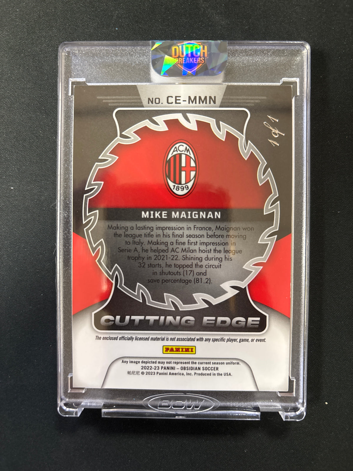Mike Maignan - 2022-23 Panini Obsidian Patch 1/1