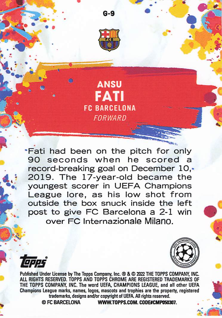 Ansu Fati FC Barcelona 2021-22 Topps Chrome UEFA Champions League