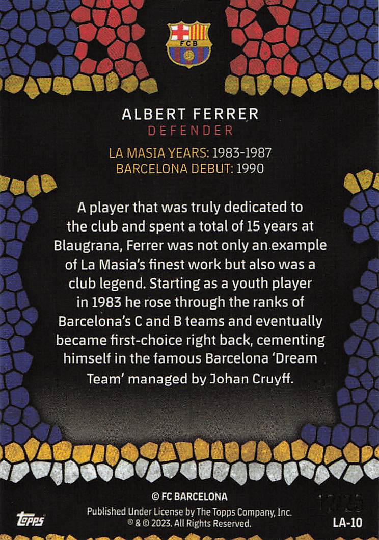 Albert Ferrer FC Barcelona #/25 2022-23 Topps Chrome FC Barcelona