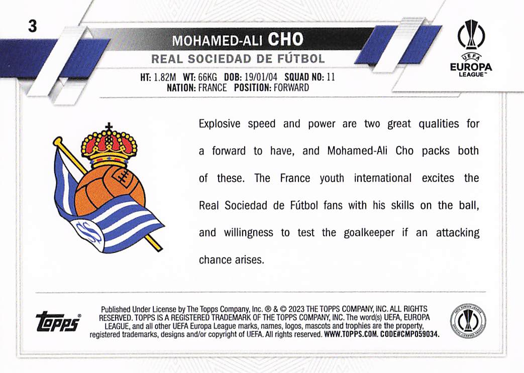 Mohamed-Ali Cho Real Sociedad 2022-23 Topps UEFA Club Competitions Rookie