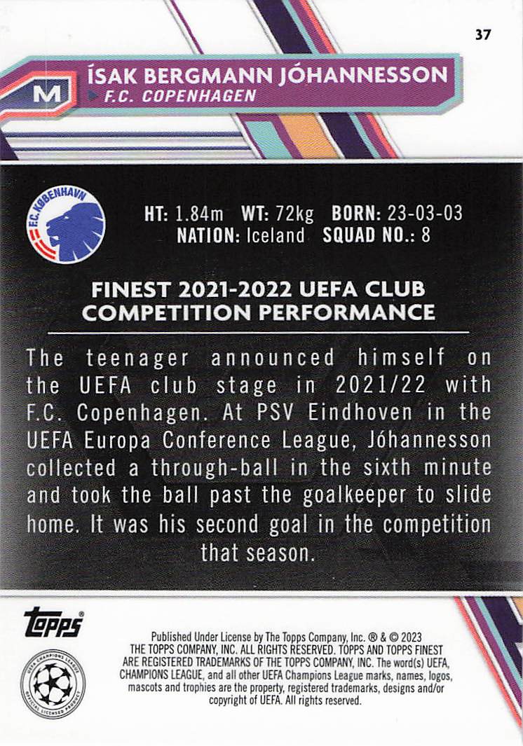Ísak Jóhannesson FC Copenhagen #/299 2022-23 Finest UCC