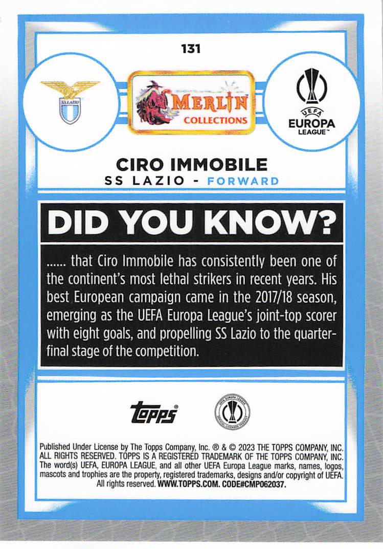 Ciro Immobile Lazio #/199 2022-23 Merlin Chrome UEFA Club Competitions