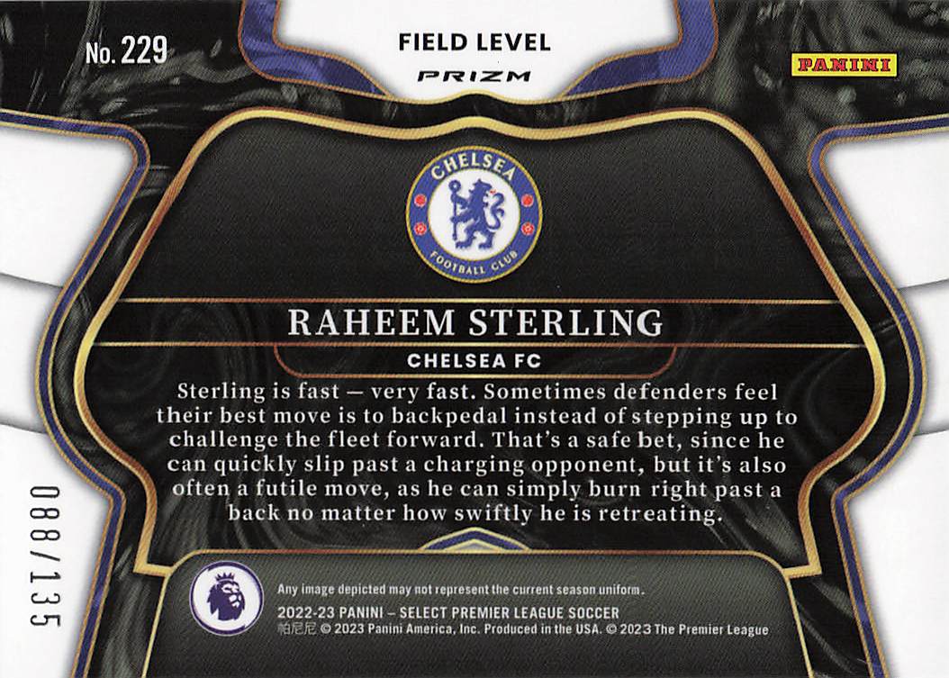 Raheem Sterling Chelsea FC #/135 2022-23 Panini Select Premier League