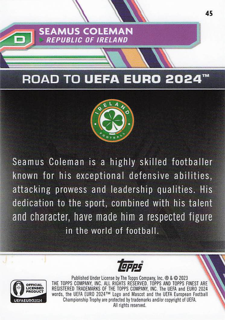 Seamus Coleman Republic of Ireland #/250 2023 Finest Road to UEFA EURO 2024