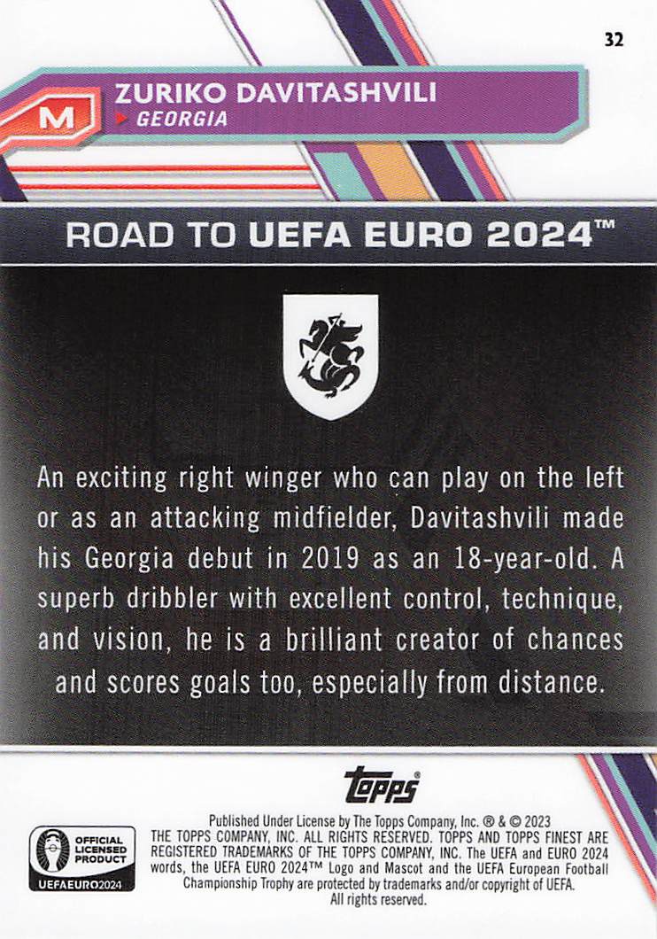 Zuriko Davitashvili Georgia #/99 2023 Finest Road to UEFA EURO 2024