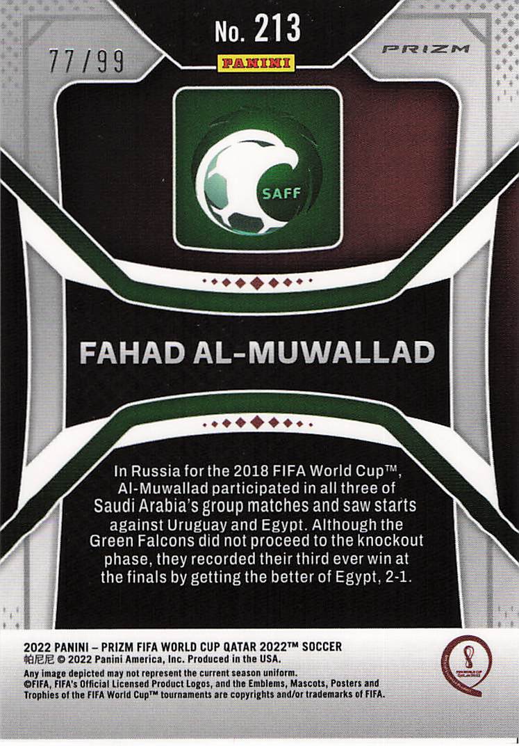 Fahad Al-Muwallad Saudi Arabia #/99 2022 Panini Prizm FIFA World Cup Qatar