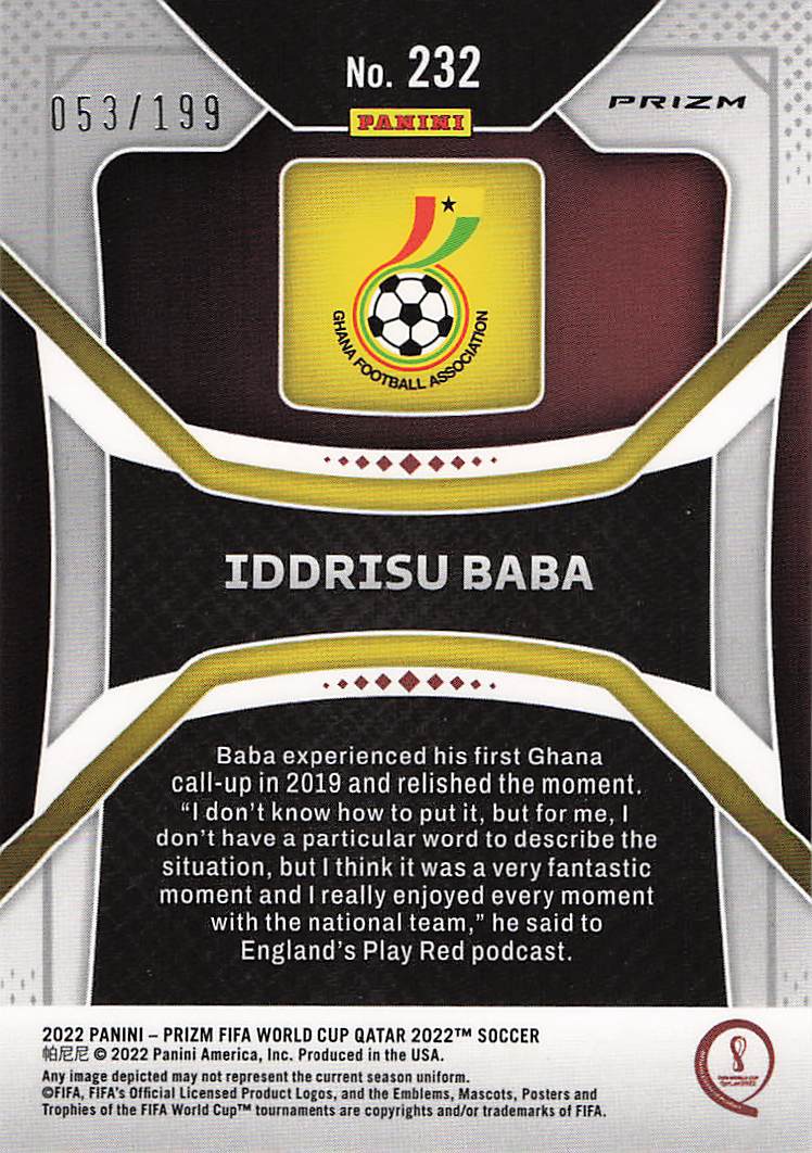 Iddrisu Baba Ghana #/199 2022 Panini Prizm FIFA World Cup Qatar