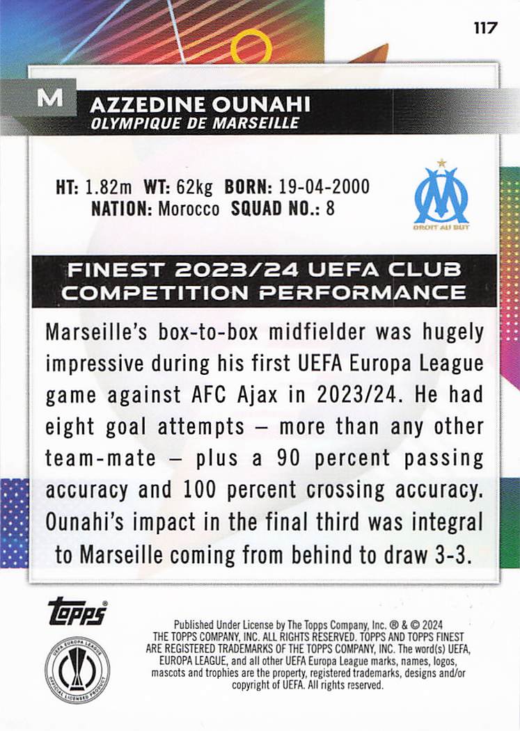Azzedine Ounahi Olympique de Marseille #/275 2023-24 Finest UCC