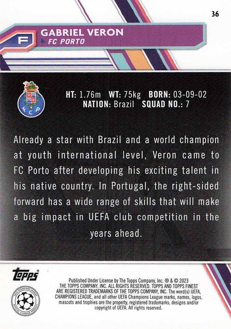 Gabriel Veron Porto #/99 2022-23 Finest UEFA Club Competitions