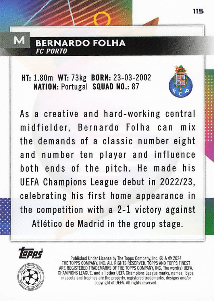 Bernardo Folha Porto #/250 2023-24 Finest UEFA Club Competitions