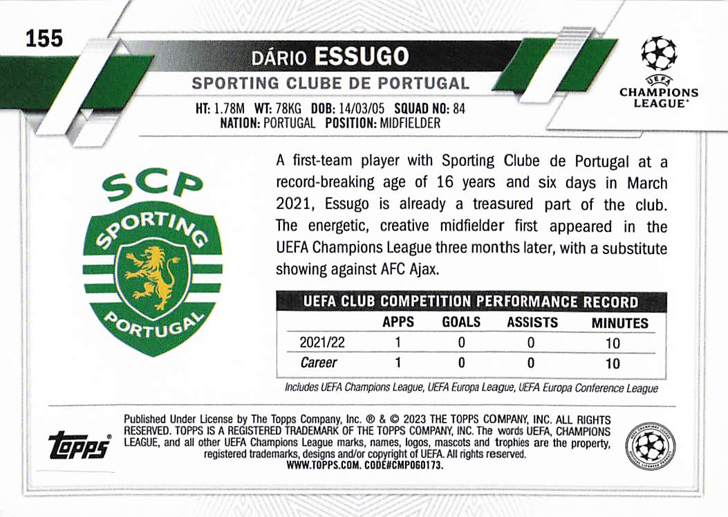 Dário Essugo Sporting Portugal 2022-23 Topps Chrome UCC