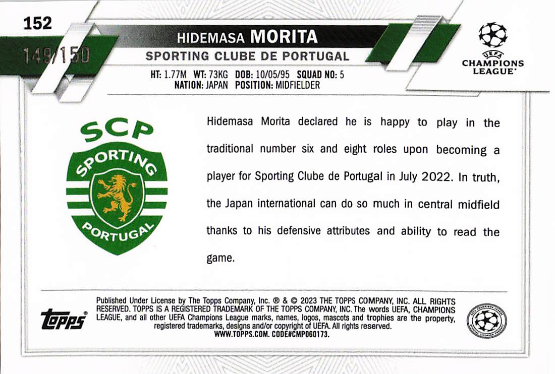 Hidemasa Morita Sporting Portugal #/150 2022-23 Topps Chrome UCC