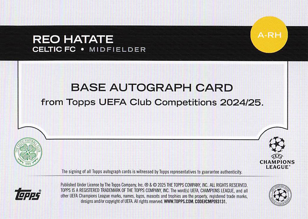 Reo Hatate Celtic 2024-25 Topps UEFA Club Competitions Auto