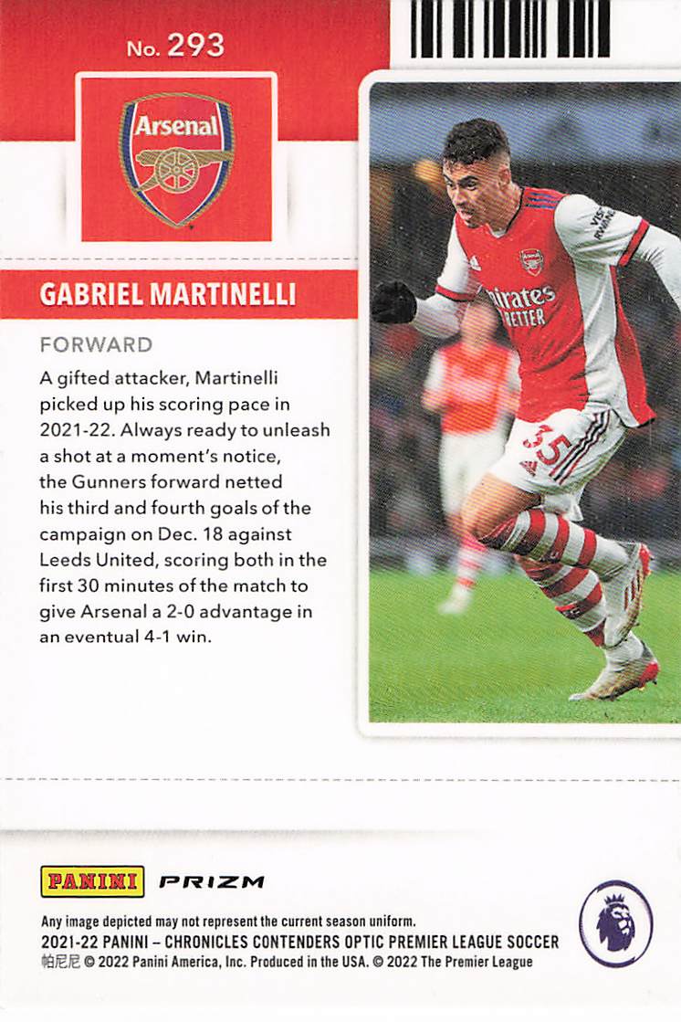 Gabriel Martinelli Arsenal FC 2021-22 Panini Chronicles