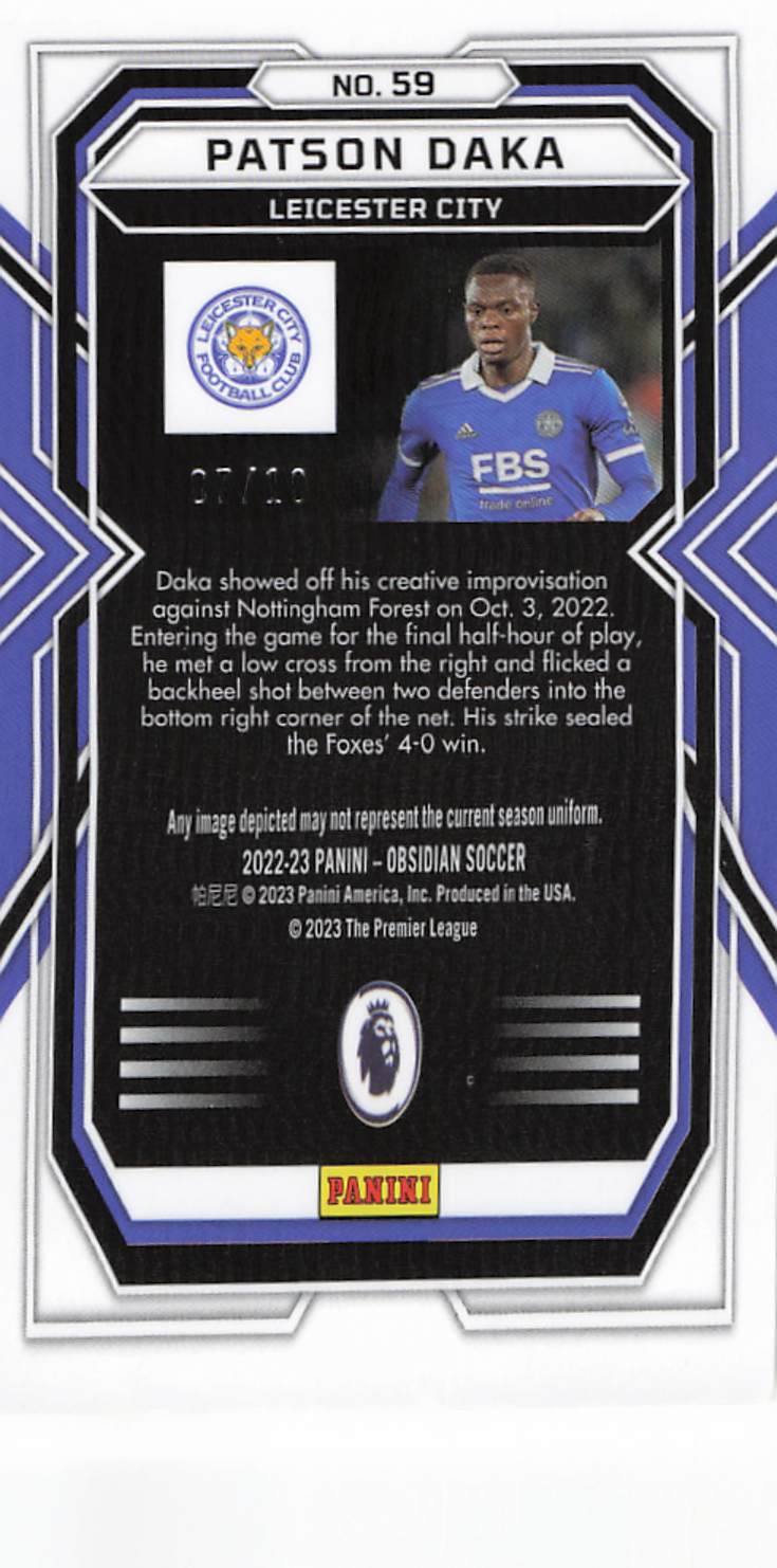 Patson Daka Leicester City #/10 2022-23 Panini Obsidian