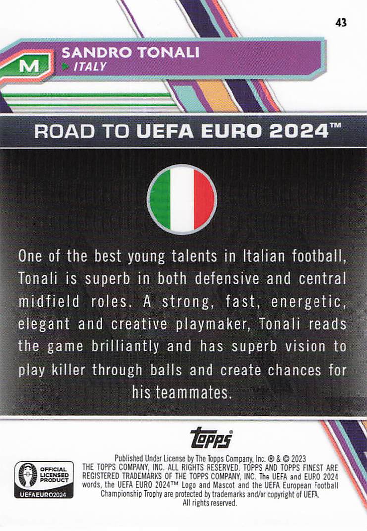 Sandro Tonali Italy #/50 2023 Finest Road to UEFA EURO 2024