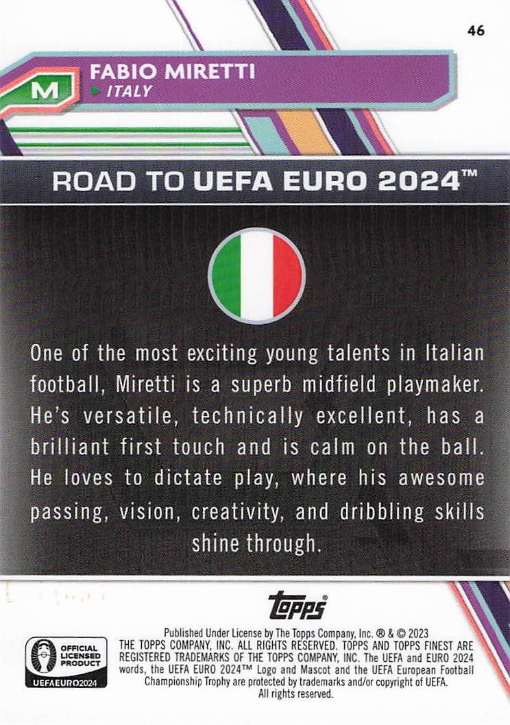 Fabio Miretti Italy #/150 2023 Finest Road to UEFA EURO 2024