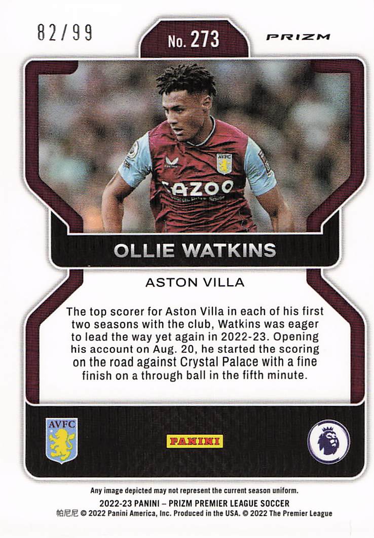 Ollie Watkins Aston Villa #/99 2022-23 Panini Prizm Premier League