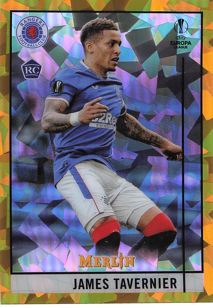 James Tavernier Glasgow Rangers #/50 2020-21 Merlin Chrome UCL Rookie
