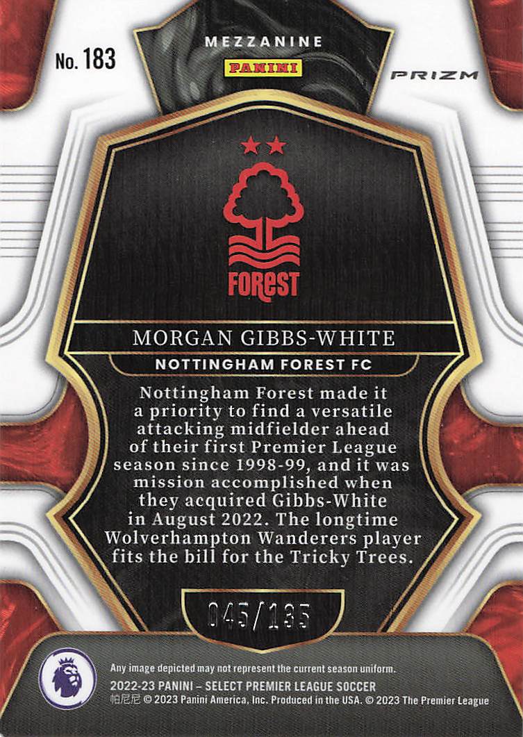 Morgan Gibbs-White Nottingham Forest #/135 2022-23 Panini Select Premier League