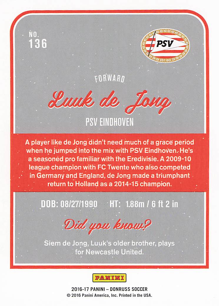 Luuk de Jong PSV Eindhoven 2016-17 Donruss