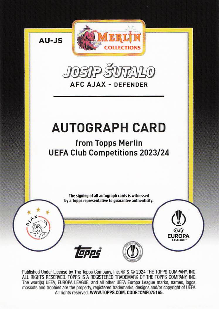 Josip Šutalo Ajax 2024 Topps Merlin Auto